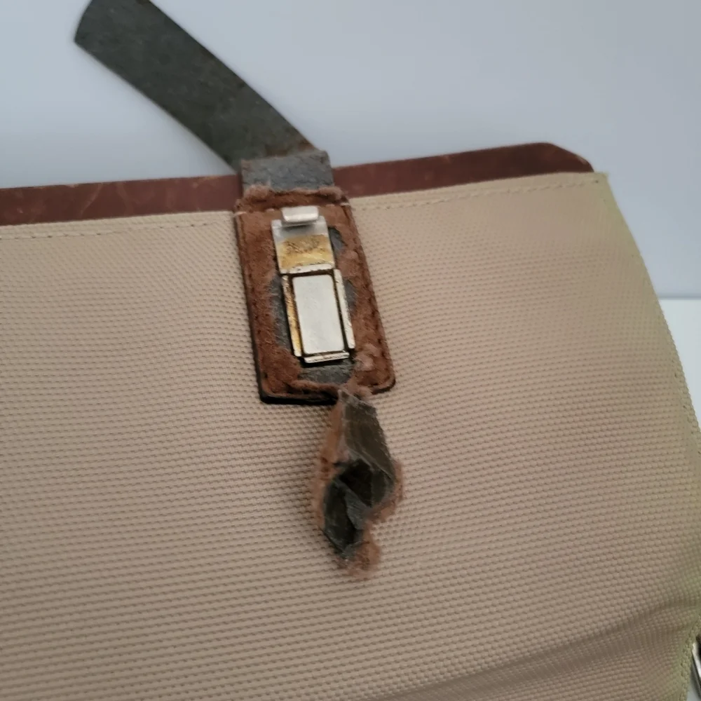 Vintage Bally Laptop Soft Briefcase Beige Nylon Brown Leather Messenger Bag